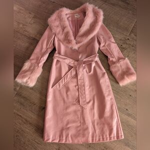 Princess Polly Blush Pink Faux Fur Trench Vintage Coat Medium